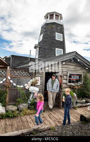 Usa, Alaska, Homer, China poot Bay, die Kachemak Bay, Rubrik aus der Salty Dog Saloon auf Homer spit Stockfoto