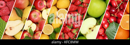 Obst Obst Lebensmittel Sammlung Hintergrund banner orange Apfel Zitrone Äpfel Beeren, Kirschen Stockfoto