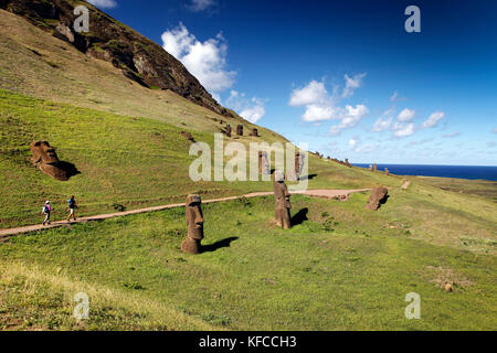 Easter Island, Chile, Isla de Pascua, Rapa Nui, Rano Raraku ist eine vulkanische Krater an den unteren Hängen des terevaka, es versorgt fast 95% der Insel Stockfoto