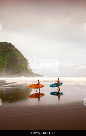 Usa, Hawaii, Big Island, Paddel Boarder donica und Abraham hanot im Waipio Tal Stockfoto