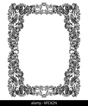 Vector Illustration von Vintage Hochzeit vignette frame-renaissance Gravur Stil Hand gezeichnet ornament Rahmen mit Putten, claddah Symbol mit Händen ein Stock Vektor