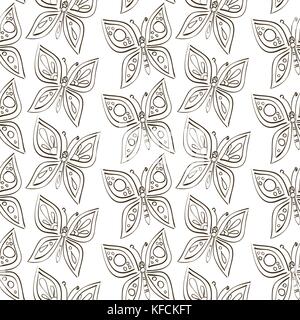 Vektor nahtlose Schmetterling Muster - cute Insekten Hand gezeichnet Doodles für Kinder und Kinder Dekoration Stock Vektor