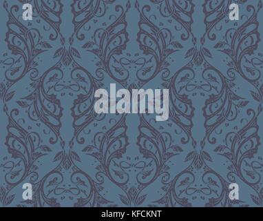 Florale nahtlose Muster - vector Abbildung: Detaillierte Ornament von floralen Zweige und Äste, in blauen Farben Stock Vektor