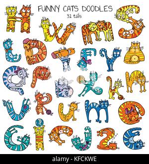 Lustige Katzen Doodles, Farbe Stock Vektor