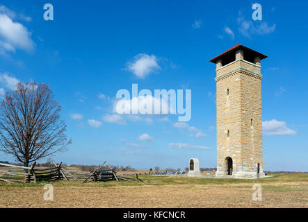 Der Krieg Abteilung Aussichtsturm auf blutige Spur (Hohlweg), Antietam National Battlefield, Sharpsburg, Maryland, USA Stockfoto