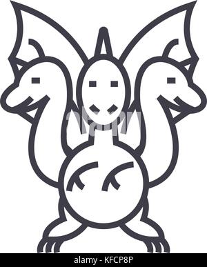 Dreiköpfige Drache Konzept Vektor thin line Icon, Symbol, Zeichen, Abbildung auf isolierte Hintergrund Stock Vektor