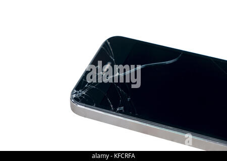 Gebrochene smart phone auf weißem Hintergrund Stockfoto