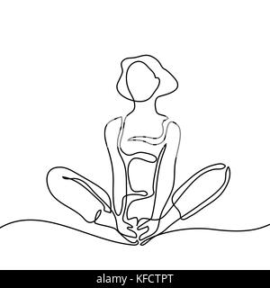 Durchgehende Linie zeichnen. Frau tun Übung yoga Lotus darstellen. Vector Illustration Stock Vektor