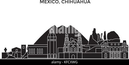 Mexiko, Chihuahua Architektur städtischen Skyline mit Sehenswürdigkeiten, Stadt, Gebäude, Häuser, Landschaft, Stadt, Vektor bearbeitet werden Anschläge Stock Vektor