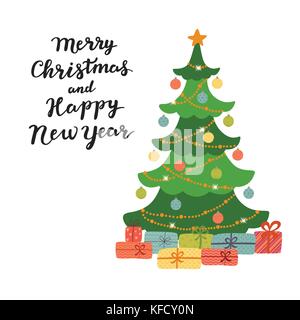 Frohe Weihnachten und guten Rutsch ins neue Jahr Grußkarte, isolierte Vektor-illustration, Plakat, Postkarte oder Hintergrund Stock Vektor