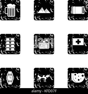 Urlaub in der Schweiz Symbole gesetzt, grunge Stil Stock Vektor