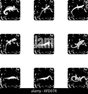 Lizard Symbole gesetzt, grunge Stil Stock Vektor