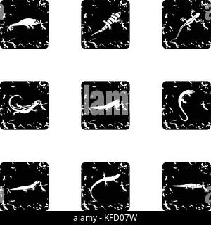 Varan Symbole gesetzt, grunge Stil Stock Vektor