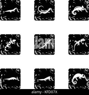 Chameleon Symbole gesetzt, grunge Stil Stock Vektor