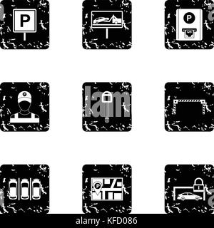 Parkplatz Symbole gesetzt, grunge Stil Stock Vektor