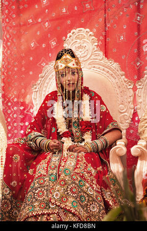 MAURITIUS, Porträt der Braut Anishtah Hurloll während der Zeremonie auf ihrer Hindu-Hochzeit in der Stadt Surina Stockfoto