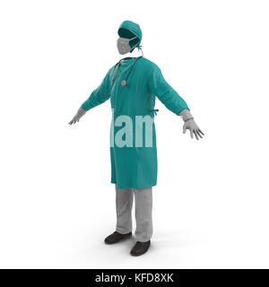 Chirurg Kleid weiß, 3D-Illustration isoliert Stockfoto