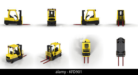 Moderne Gabelstapler auf weißen 3D-Illustration isoliert Stockfoto