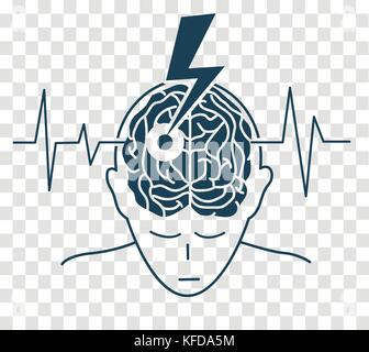Konzept der Krankheit ist ein Anschlag in der Form einer Silhouette eines Mannes und ein Pfeil, die das Gehirn erzeugt, als Symbol der Krankheit und auf dem b Stock Vektor