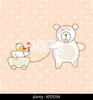 Cute bear und Ente Freunde pink Vector Illustration für Kleid Polka drucken. Stock Vektor