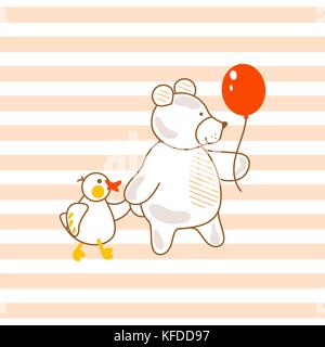 Cute bear und Ente Freunde pink Vector Illustration für Bekleidung Streifendruck. Stock Vektor