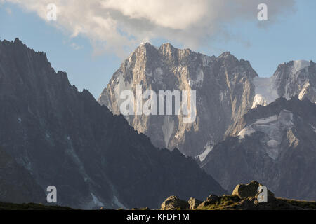 Grand Jorasses, Teil des Mont Blanc Massivs, Chamonix, Aiguilles Rouges National Nature Reserve, Haute Savoie, Frankreich Stockfoto