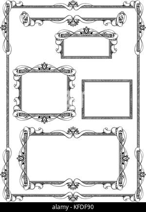 Satz von verschiedenen künstlerischen ornamentalen Rahmen Label Designs im gleichen Stil. Stock Vektor