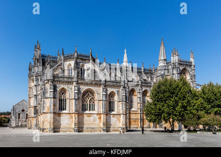 Mittelalterliche Kloster Batalha in Batalha, Portugal, ein Paradebeispiel für die portugiesischen gotischen Architektur, Weltkulturerbe der UNESCO, die 1386 gestartet Stockfoto