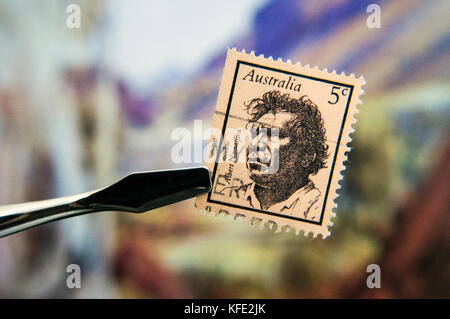 Australien 1968 Albert namatjira Briefmarke vor namatjira Kunst drucken Stockfoto