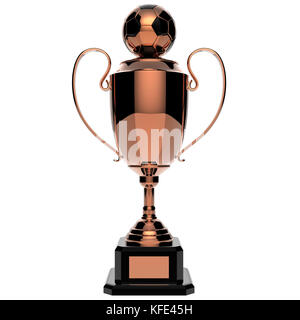 Fußball Kupfer Award Trophäe auf weißem Hintergrund mit Freistellungspfad isoliert. Stockfoto