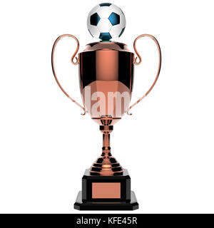 Fußball Kupfer Award Trophäe auf weißem Hintergrund mit Freistellungspfad isoliert. Stockfoto