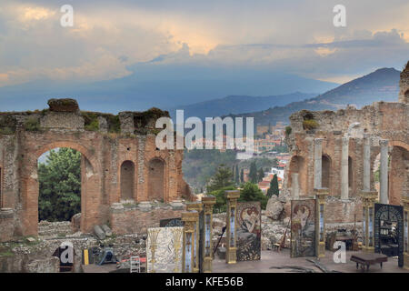 Das griechische Theater in Taormina Sizilien Stockfoto