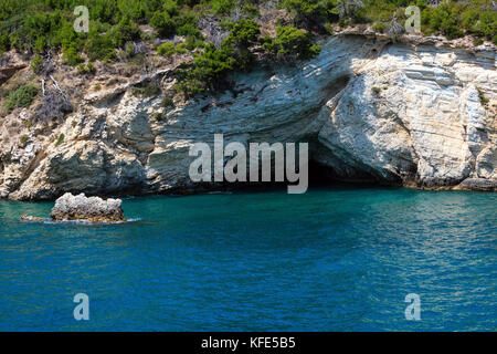 Sommer felsigen Küste Baia di Campi (Vieste) auf der Halbinsel Gargano, Apulien, Italien. Stockfoto