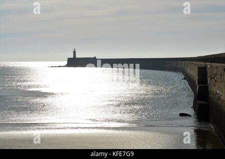 Viktorianische Küstenschutzmauer in Newhaven in East Sussex, England. Stockfoto