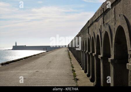 Viktorianische Küstenschutzmauer in Newhaven in East Sussex, England. Stockfoto