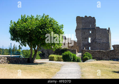 Das Chateau de Saissac, eine Burgruine und eine der sogenannten Katharer Burgen, nordwestlich von Carcassonne, Frankreich Stockfoto