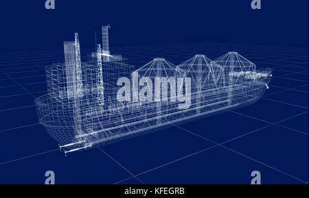 Öl-Tanker Schiff Drahtmodell isoliert auf weiss. Mein eigenes Design. 3D Illustration. Stockfoto