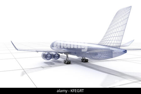 Draht Flugzeugmodell, isoliert auf weiss. 3D illustration Stockfoto