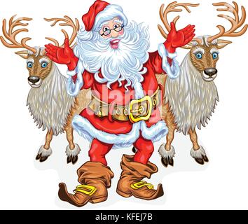 Weihnachtsmann und Rentiere Stock Vektor