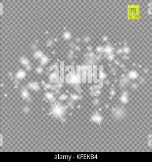 Satz weiß leuchtende Lichter Auswirkungen auf transparentem Hintergrund isoliert. Sun Flash mit Rochen und Spotlight. Glow Light Effect. Star Burst mit funkelt Stock Vektor