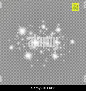 Satz weiß leuchtende Lichter Auswirkungen auf transparentem Hintergrund isoliert. Sun Flash mit Rochen und Spotlight. Glow Light Effect. Star Burst mit funkelt Stock Vektor