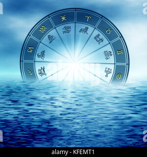 Astrologie Rad mit allen Zeichen des Tierkreises, der vom Horizont Stockfoto