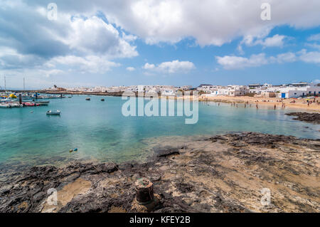 Anzeigen von Caleta del Sebo, La Graciosa, Kanarische Inseln, Spanien Stockfoto