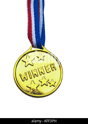 Goldene Farbe Spielzeug Sieger Medaille, in der Nähe Stockfoto