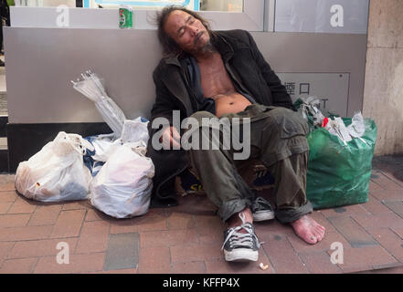 Obdachlosen auf den Straßen von Hongkong, China, Asien Stockfoto