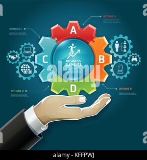 Geschäftskonzept. Geschäftsmann hand mit Business Strategie Diagramm Optionen in den Gängen Symbol. Vector Illustration. Stock Vektor
