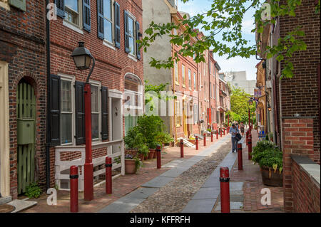 Elfreth's Alley in Philadelphia, Pennsylvania, stammt aus 1702 und ist angeblich die älteste Wohnstraße in Usa zu sein Stockfoto