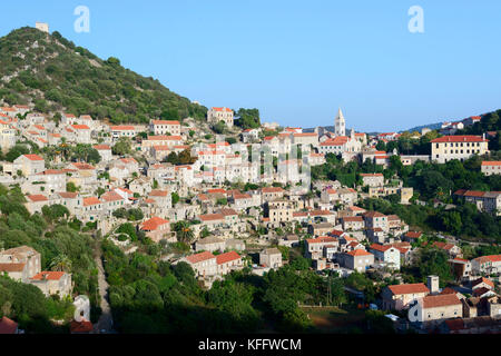 Insel Hauptstadt Stadt Lastovo, Adria, Mittelmeer, Krk, Kvarner Bucht oder Bucht, Kroatien Stockfoto