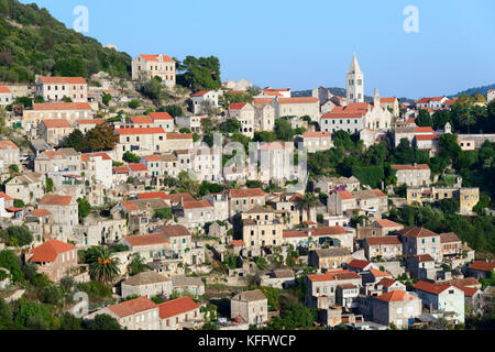 Insel Hauptstadt Stadt Lastovo, Adria, Mittelmeer, Krk, Kvarner Bucht oder Bucht, Kroatien Stockfoto