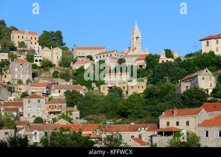 Insel Hauptstadt Stadt Lastovo, Adria, Mittelmeer, Krk, Kvarner Bucht oder Bucht, Kroatien Stockfoto